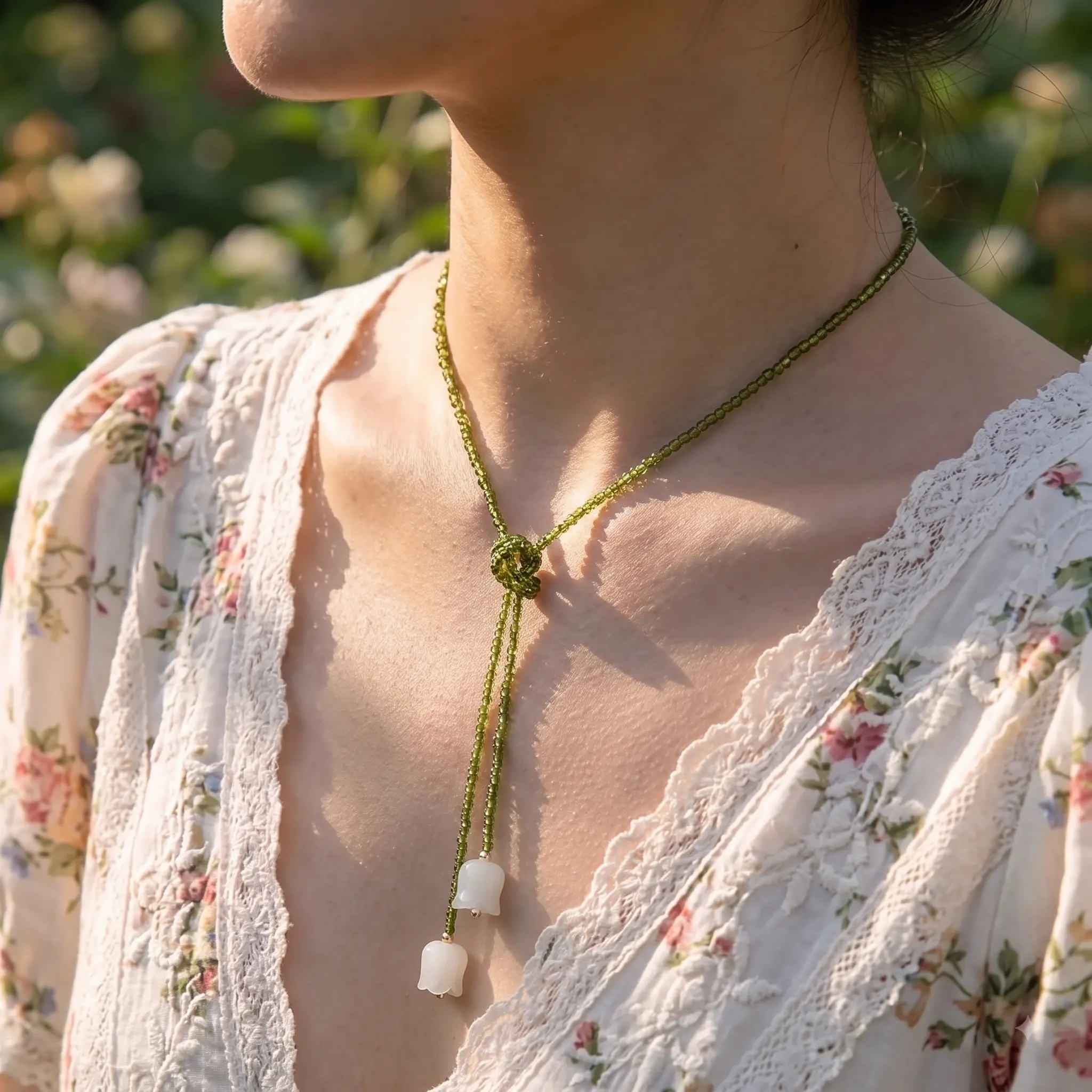 75cm Lily of the Valley Necklace for Women, Long Wrap Pendant Necklace, Cottagecore Nature Inspired Jewelry, Fairycore Gift for Her