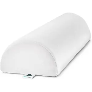 Large Half Moon Bolster Pillow for Legs, Knees, Lower Back and Head, Lumbar Support Pillow for Bed, Sleeping | Semi Roll for Ankle and Foot Comfort - Machine Washable Cover, White