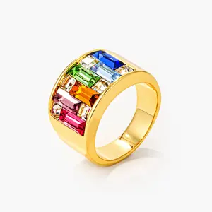 Glinda 9ct Multicolor CZ 14k Gold Plated Ring