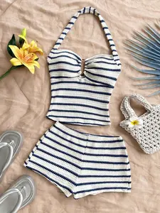 INAWLY  Womens Polka Dot Beachwear | Backless Spaghetti Strap Bikini Set