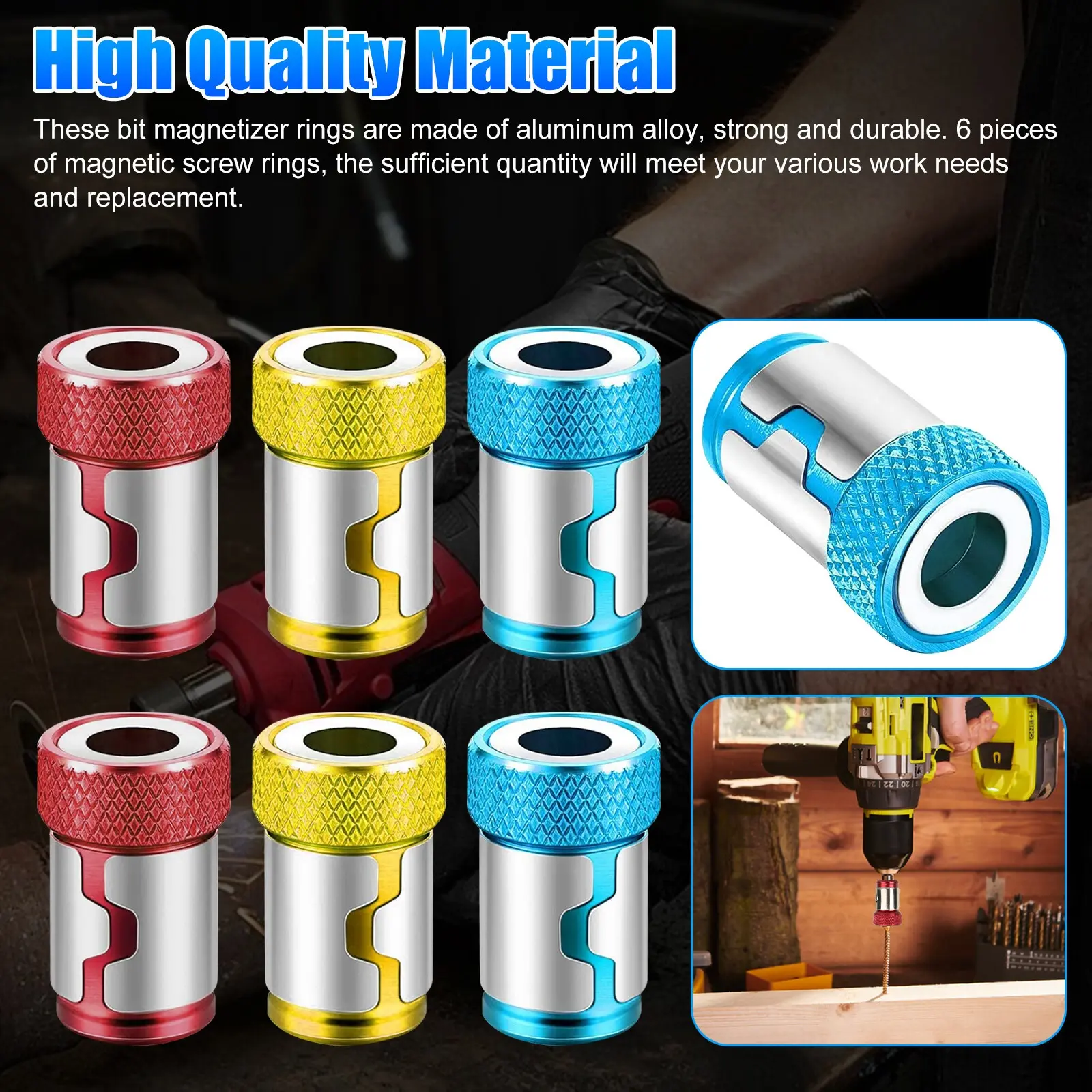 6 x Screwdriver Head Magnetizer Magnetic Ring Pivoting Bit Tip Screw Holder