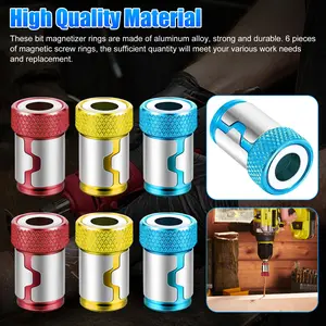 6 x Screwdriver Head Magnetizer Magnetic Ring Pivoting Bit Tip Screw Holder