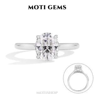 MOTI GEMS Classic D VVS1 Color Oval Cut 2.0ct Center Lab-Created Synthetic Moissanite Hidden Halo Ring for Women Stackable Hypoallergenic Engagement Wedding Anniversary Fine Jewelry Gift