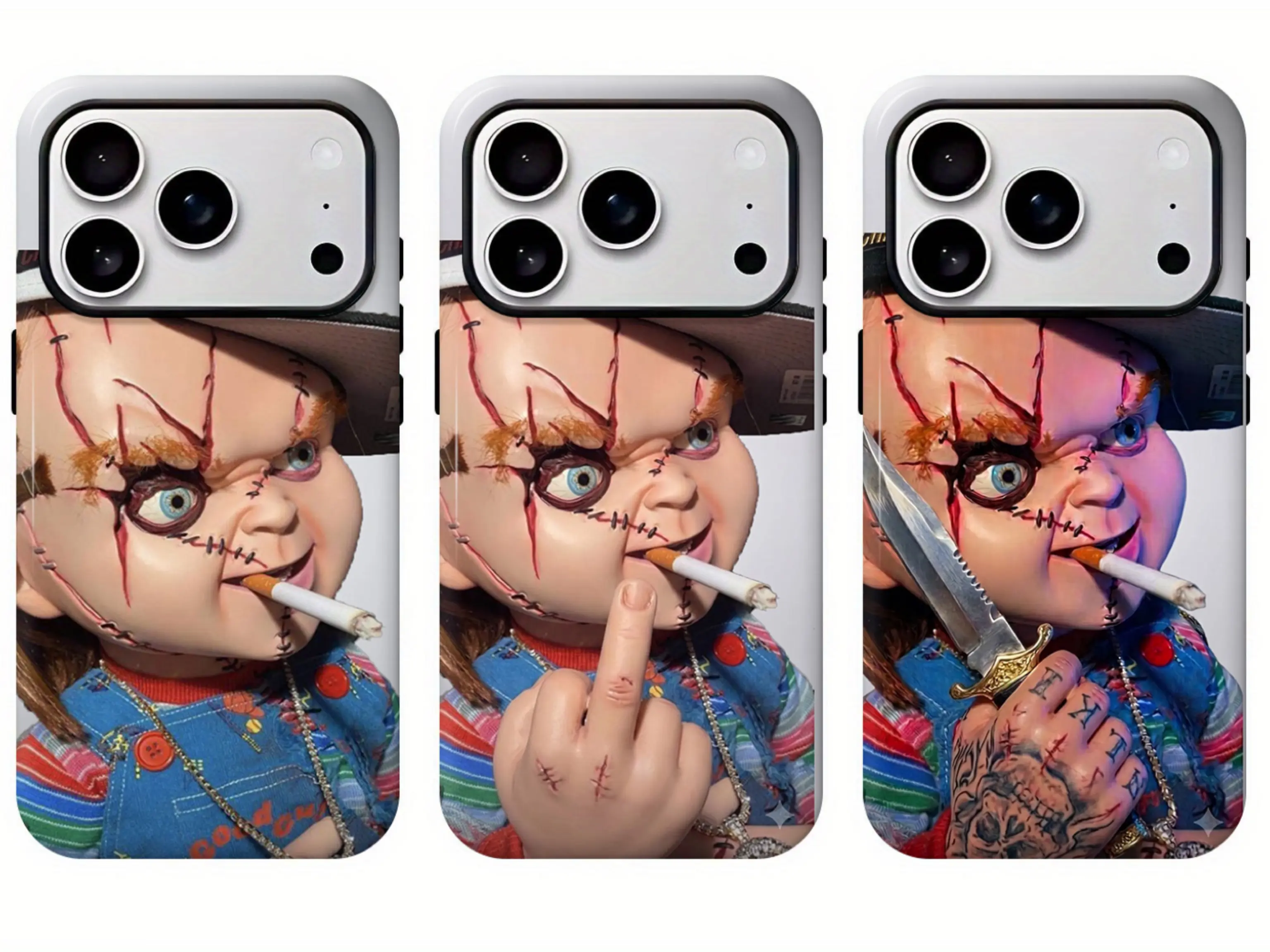 Smoking Chucky Doll Phone Case, Cool Child's Play Horror Character shockproof case For iPhone 17 16 15 14 13 12 11Pro Max、XS、XR