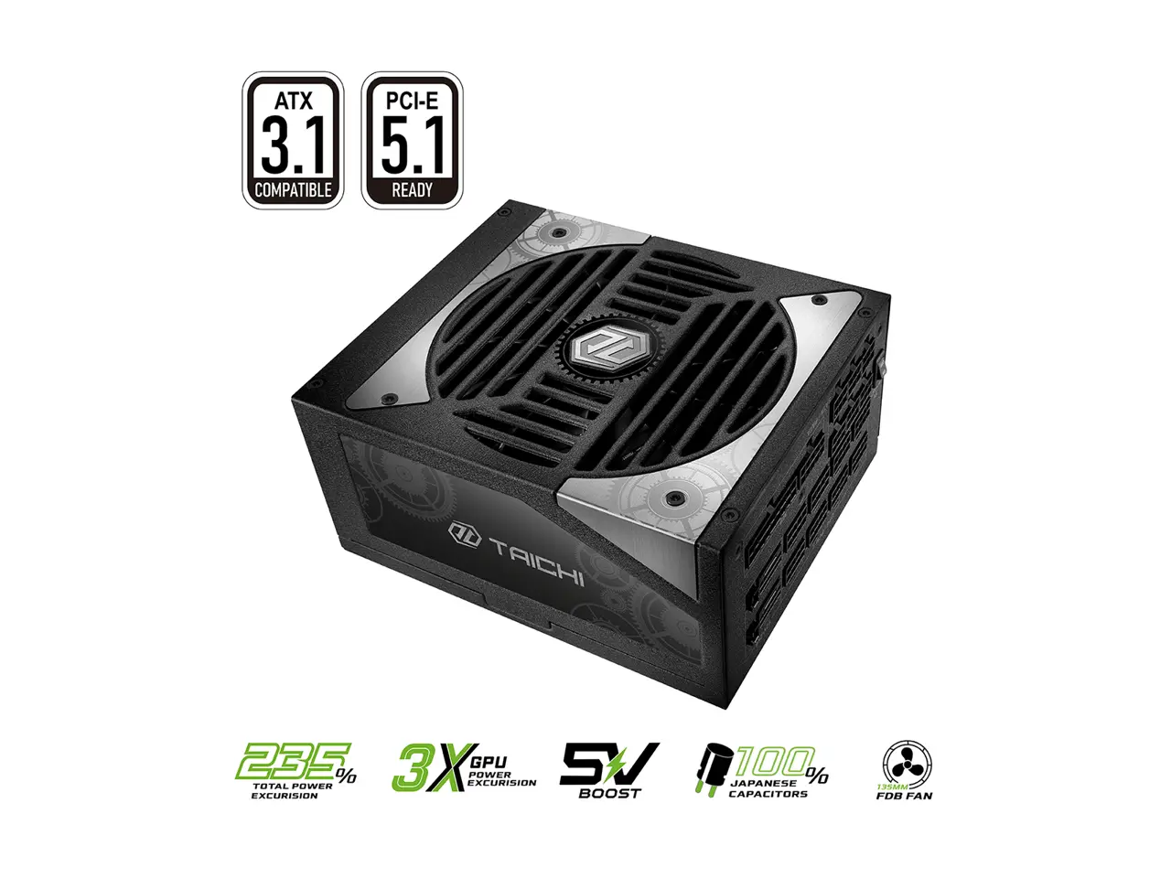 ASRock Taichi TC-1650T 1650W 80 PLUS TITANIUM & Cybenetics TITANIUM Full Modular Power Supply, ATX3.1 & PCIe5.1 Ready with Dual Color 12V-2x6 Cables(2pcs), 10 Years Warranty