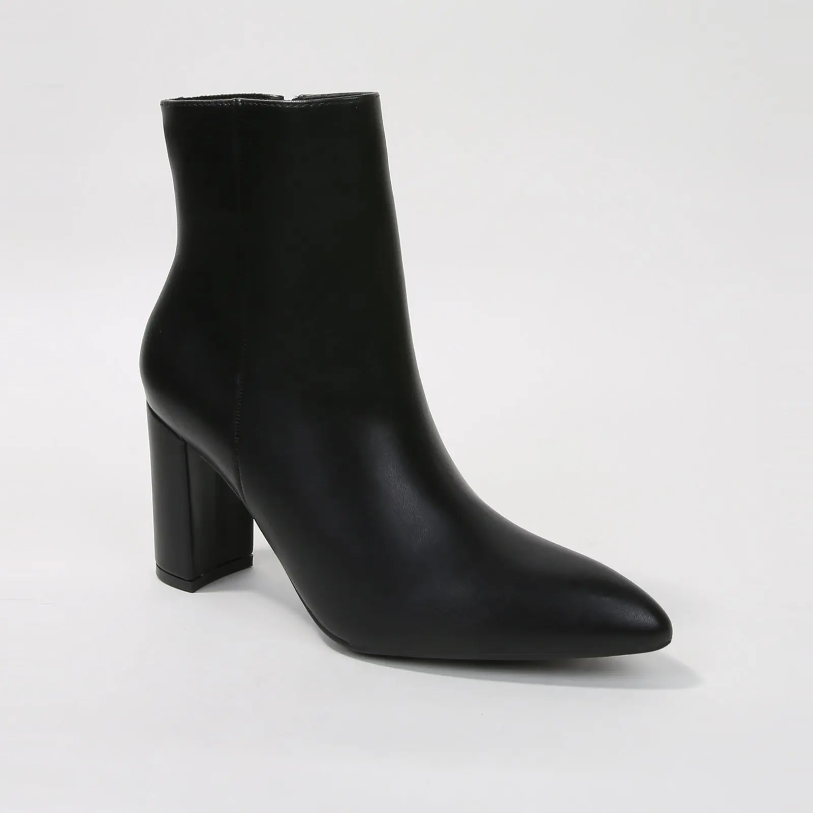 BERNESS Women's Sara Minimalist Pointed Toe Ankle Boots in Faux Leather with a 3" Chunky Block Heel and Zip Closure for Office & Evening
