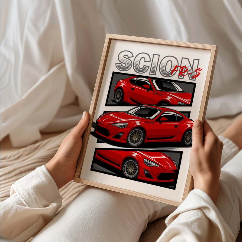 Scion Frs Jdm Car Poster - Beautiful Akame Ga Kill Mazda Rx-7 Turbo II FC3S Retrowave Artwork for Home Decor - Durable Pine Wood Frame & Heavyweight Matte Paper Print