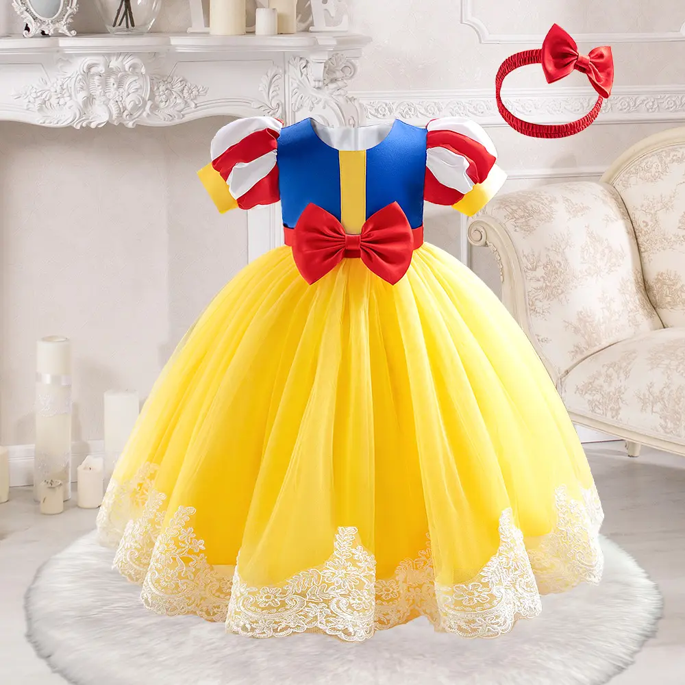 6M-3Y Yellow 36 Cartoon Cosplay Costume Fancy Carnival Kids Clothes Performance Princess Theme Party Holiday Baby Girls Puff Sleeve Bow Mesh Ball Gown Toddle Cocktail Dress