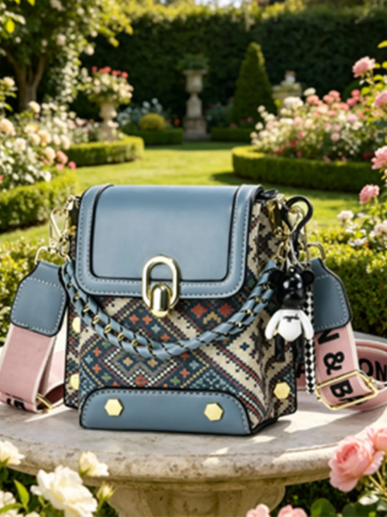 Sweet Style Patchwork Argyle Flap Crossbody Bag, Crossbody Shoulder Purse, High-End Lock Clasp Shoulder Bag, Versatile Women's Handbag with Keychain Gift, Fashionable Bags, Crossbody Purses