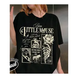 Dark Romance Book Lover T-Shirt for Women - Run Little Mouse & Skull Rose Graphic Tee, Casual Black Top for Reading Enthusiasts, Gothic Aesthetic Fashion, and Dramatic Daily Wear