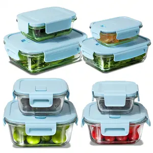 LugoBox 8pcs Glass Food Storage Containers With Anti-Slip Stripes, Meal Prep, Airtight Bento Boxes With Leak Proof Locking Lids, For Microwave, Salad Bowl, Bowl Set, Serving Bowls, Lunch Boxes, Oven, Freezer And Dishwasher, Kitchen Supplies