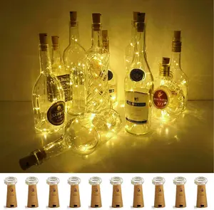 10-Pack Battery-Operated Warm White LED Wine Bottle Lights with Cork, Artwork Novelty Lighting for Liquor Bottle DIY, Christmas - Indoor Home Improvement Decorative String Lights