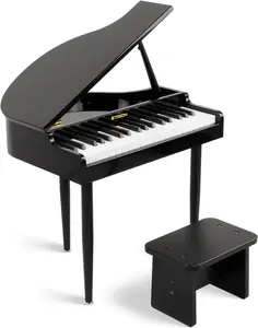 STRICH 37 Keys Kids Piano Keyboard Set, Mini Grand Digital Piano for Kids with Stand Chair, Wood Piano for 3+ Girls and Boys, Classic Black, SEK-60