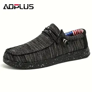 AOPLUS Men's Casual Slip-On Sneakers – Comfortable Woven Shoes with American Flag Lining