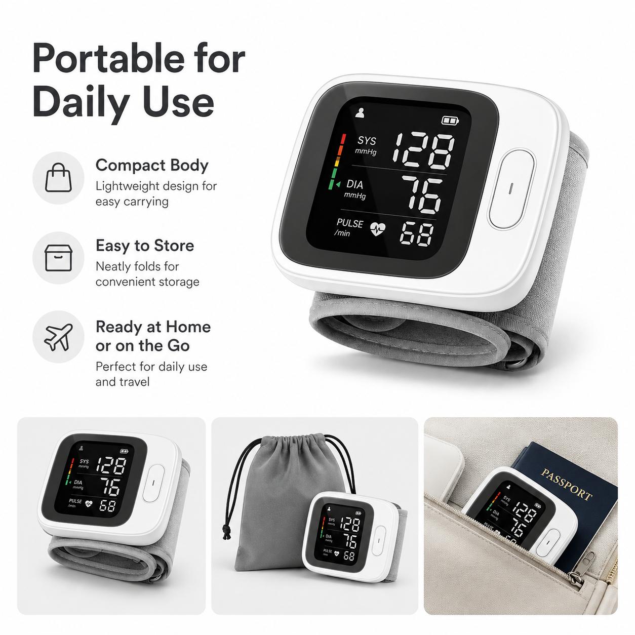 Only Black  Wrist Blood Pressure Cuff, Wrist Blood Pressure Monitor LedDisplay, with Carrying Case, Health Monitoring Adjustable, good gift choice