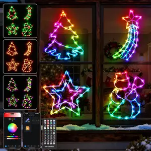 4 Pack  Christmas Window Lights, Window Silhouette Lights, Christmas Decorations Indoor,Custom & Preset Modes,APP Control Snowman, Meteor, Christmas Tree,  for Door Glass