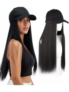 Women's Long Straight Hair Baseball Cap with Integrated Wig, Fashionable Summer Full Head Cover, Stylish Duckbill Hat for Women