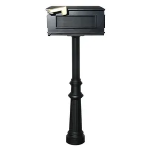 QualArc  The Hanford Single Black Mailbox Post System, Aluminum - 69 x 6.5 x 19 in.