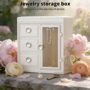 360° Rotating Hook Up elegant jewelry organizer with 3 Drawers and Mirror, Spacious Vertical Jewelry Organizer with Transparent plastic Window, Jewelry Storage Case, Dustproof & Moisture-resistant Design desk supply
