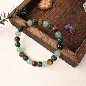 Money Good Luck Bracelet Green Aventurine Tiger Eye Stone Healing and Bracelet Wealth Good Luck Men Women , Anxiety Bracelet Powerful Calming Stretch Bracelet For Wealth And Grounding Yoga Meditation Jewelry