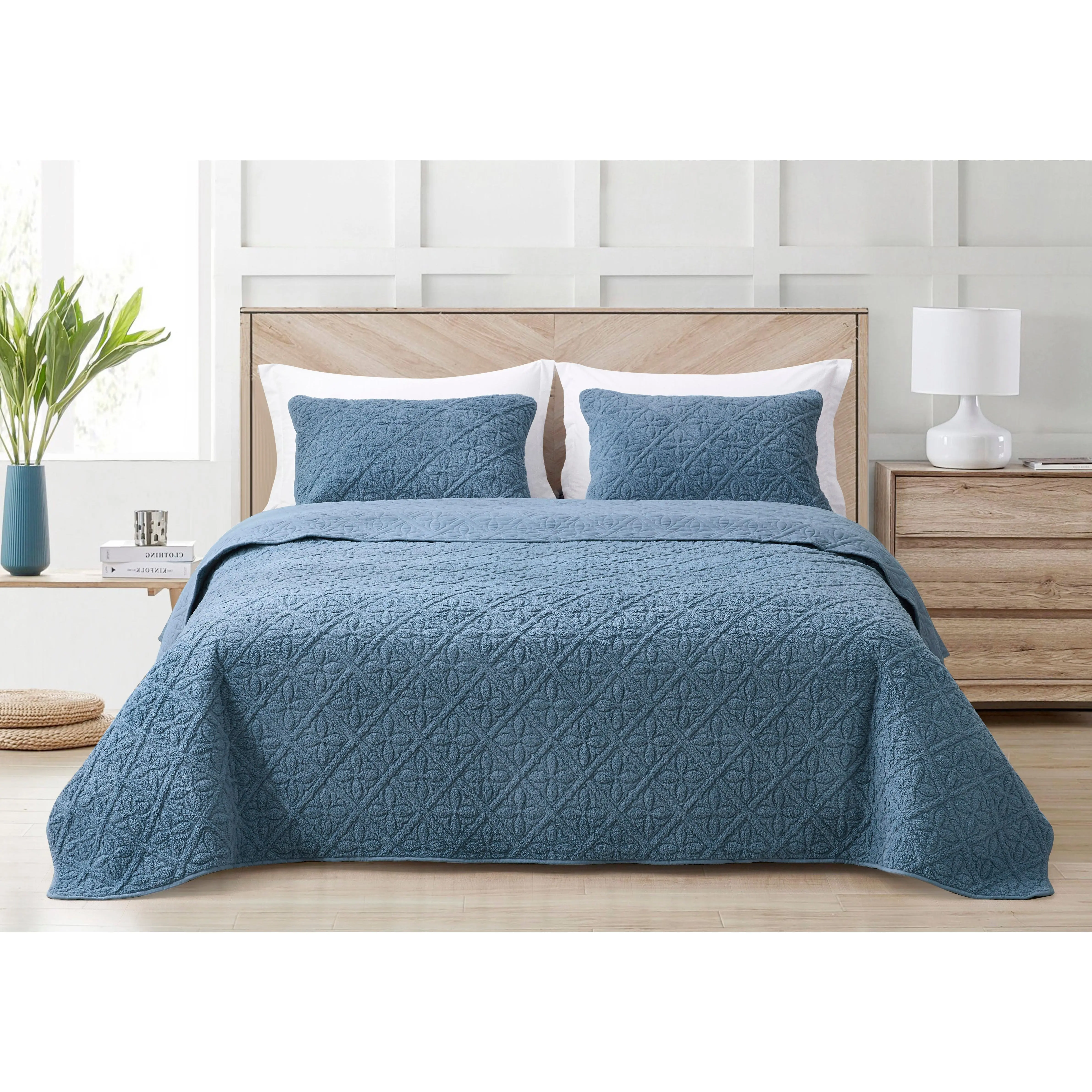 Bethany 3-Piece Floral Sherpa Reversible Microfiber Quilt Set
