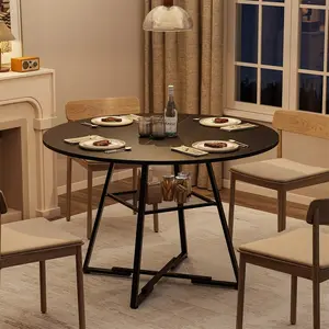 Round Dining Table 42/47 Inch for 4-6 Space Saving Kitchen Table Dual-Tier Storage 220LBS Capacity Industrial Farmhouse Circle Table Perfect for Apartment Small Space