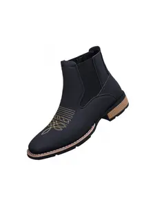 Men Square Chelsea Boots PU Fashion Classic Embroidery Retro Comfortable Western Ankle Cowboy Boots Elegant Boots Casual Boots