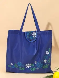 Everyday Bags, Royal Blue Foldable Shopper Bag – Floral Print, Lightweight & Durable Tote for Office & Daily Use | High-Capacity Polyester Handbag