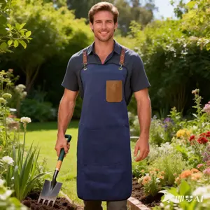 Heavy-Duty Canvas Apron with Leather Straps & Tool Pockets for Gardening Camping & DIY Projects Stain & Water Repellent Design
