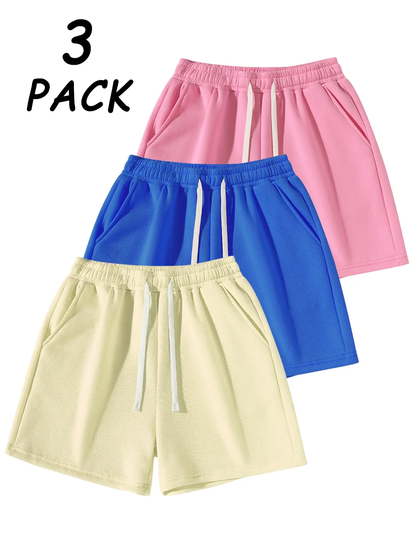 pink + light blue + apricot.