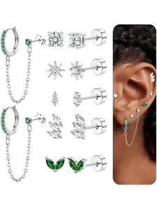 6 Pairs Popular Women's Earrings  – Cartilage, Zirconia, Stainless Steel Studs, Helix, Hoop Earrings, Statement Earrings, Rings, Gold, Platinum, Hypoallergenic, Women's, Everyday Wear, Birthday Gift, Earrings, Earring Stacking Set