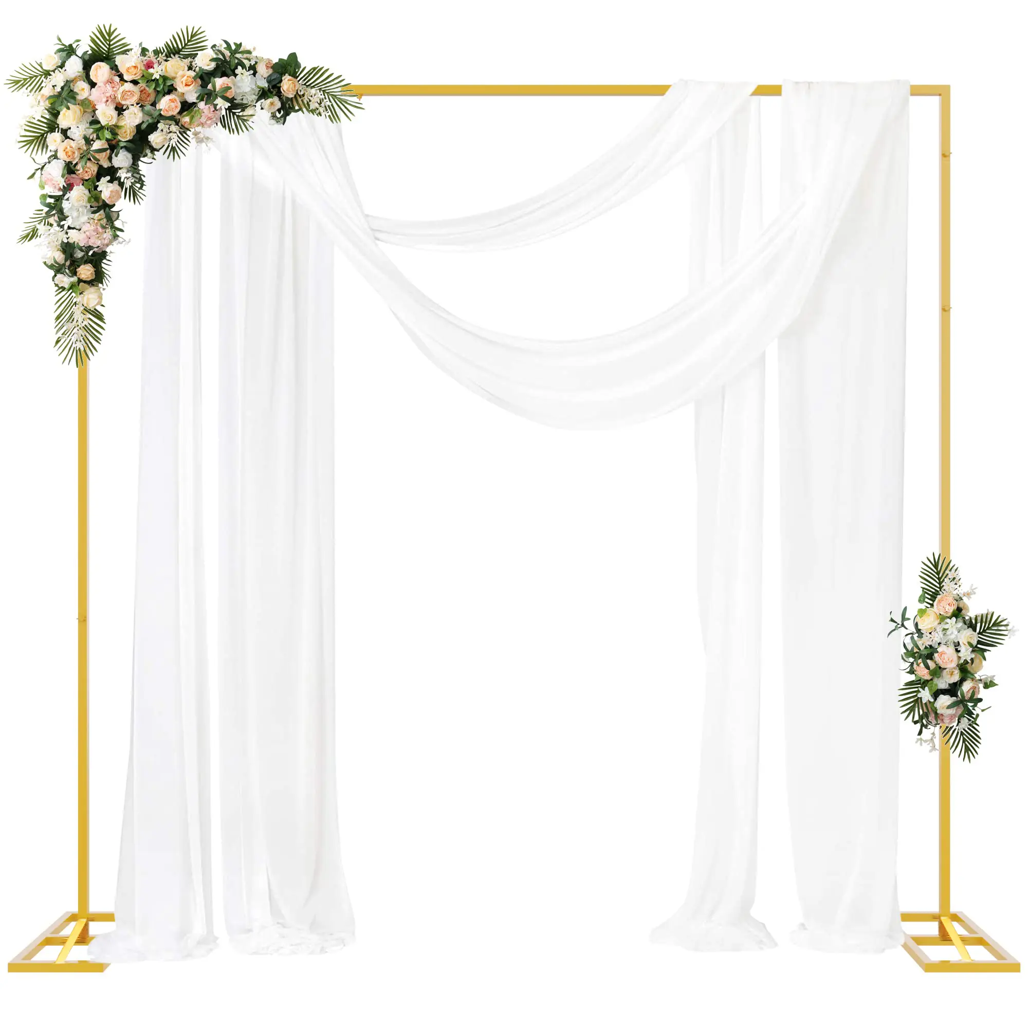 Heavy-Duty Golden Portable Adjustable Pipe-and-Drape Backdrop Stand Kit with Base, Square Metal Arch Banner Stands for Wedding, Birthday Party Decorations & Party Decor Design