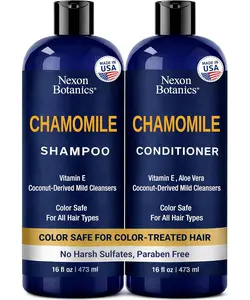 Chamomile Shampoo and Conditioner Set 16 fl oz - No Harsh Sulfates, Clarifying for Oily Dry and Frizzy Hair - Color Safe - Champu de Manzanilla - Nexon Botanics