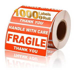 SJPACK Warning Fragile Tape, 3" X 2" Fragile Handle with Care Warning Adhesive Stickers for Shipping and Packing,500 Labels Per Roll - 2 Rolls Fragile Stickers Protect Packages Attach Carrier's Attention