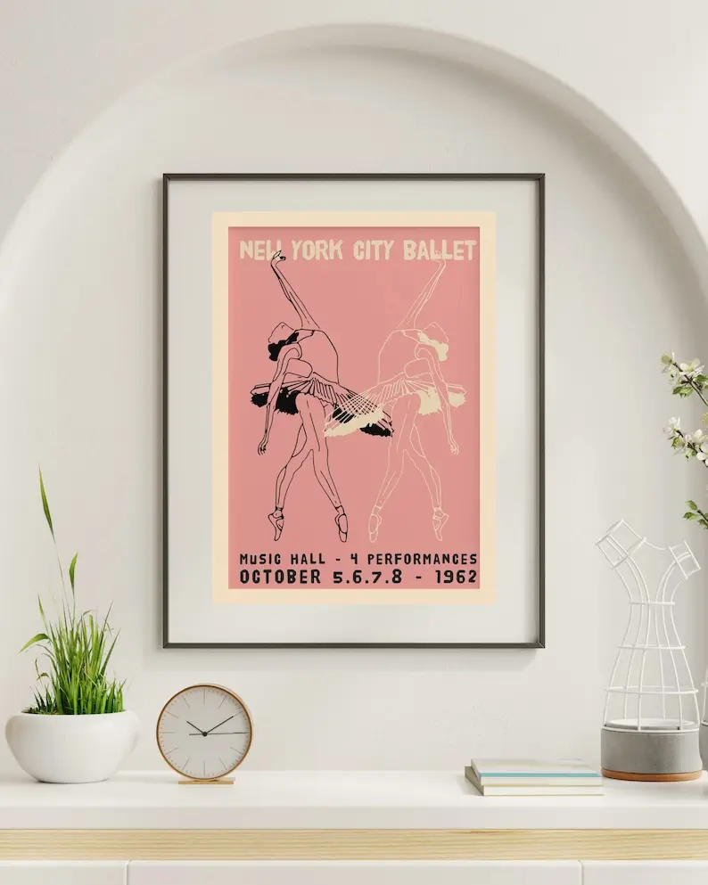 Pink Ballet Wall Art, Vintage New Yorker Cover, Dance Studio Decor, Printable Ballerina Poster, Pink Vibes, Soft Girl Aesthetics Dancing Decor Retro Art, Dancing Poster, Poster No Frame Gifts Ornaments