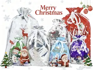 Christmas Gift Wrapping Set 7 Festive Styles Unisex Durable Material Easy Drawstring Closure Perfect for Holiday Gifts