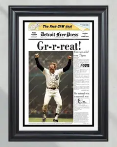 1984 Detroit Tigers World Series Champions Unframed Poster - Kirk Gibson Era Front Page Newspaper Print - Vintage Baseball Wall Art - Tiger Stadium Decor
