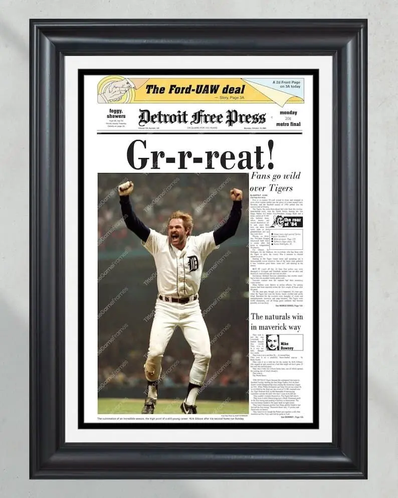 1984 Detroit Tigers World Series Champions Unframed Poster - Kirk Gibson Era Front Page Newspaper Print - Vintage Baseball Wall Art - Tiger Stadium Decor