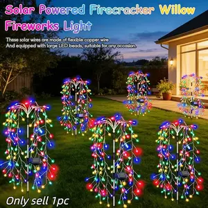 1 Pack Solar-Powered Willow Tree LED Firecracker Lights, 8 Lighting Modes, IP44, Garden Decorative Lighting, Outdoor Fairy String Lights for Patio, Garden, Balcony, Party Wedding Ramadan, Easter Holiday Spring Home Decor