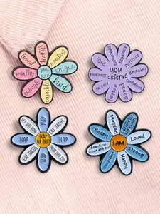 4-Piece Inspirational Quote Flower Enamel Pins Healing Phrases Emotional Support Self Encourage Alloy Brooches Lapel Backpack Badge Emblem Badge Decoration Fashion Jewelry Accessories Gifts for Friends