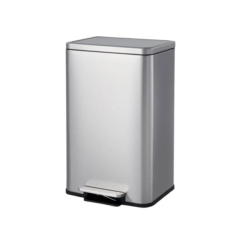 Hands-Free Soft-Close Lid Trash Can – 13 Gallon Stainless Steel Indoor Step Bin – Removable Inner Bucket, Fingerprint Resistant, Modern Rectangular Waste Container for Kitchen, Home, Office, Bathroom