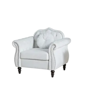Giratree Furniture 37.4" Modern Upholstered Accent Chair, Mid-Century Modern Armchair Single Sofa Chair, Tufted Lounge Reading Chair with Pillow for Living Room, Bedroom, Office (White)