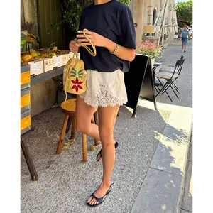 EcoNutri Women's silk lace-trimmed shorts, popular in stores, sexy and elegant satin casual shorts, recommended by Hailey Bieber, trendy and fashionable lace-trimmed daily wear, a must-have for autumn and winter
