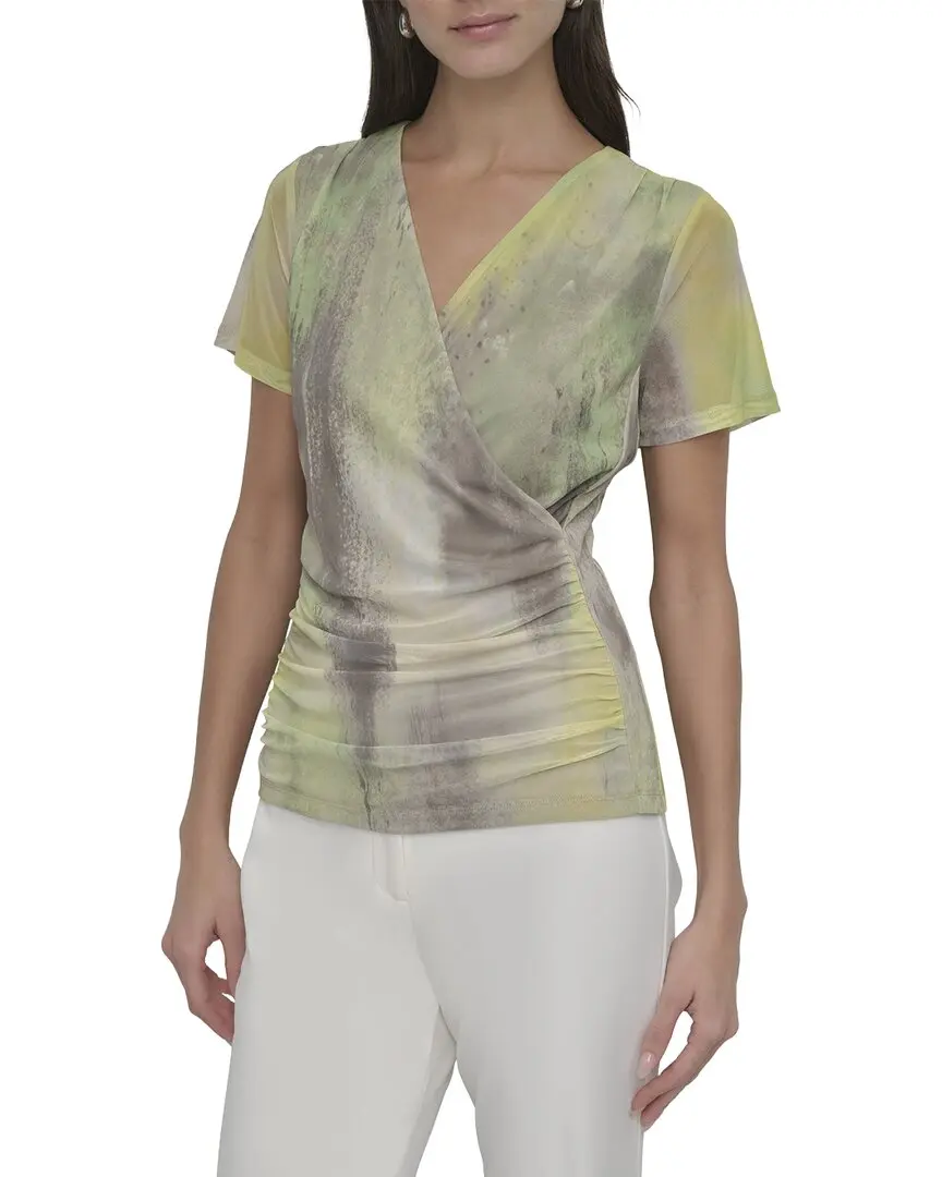 DKNY Printed Mesh Surplice Top