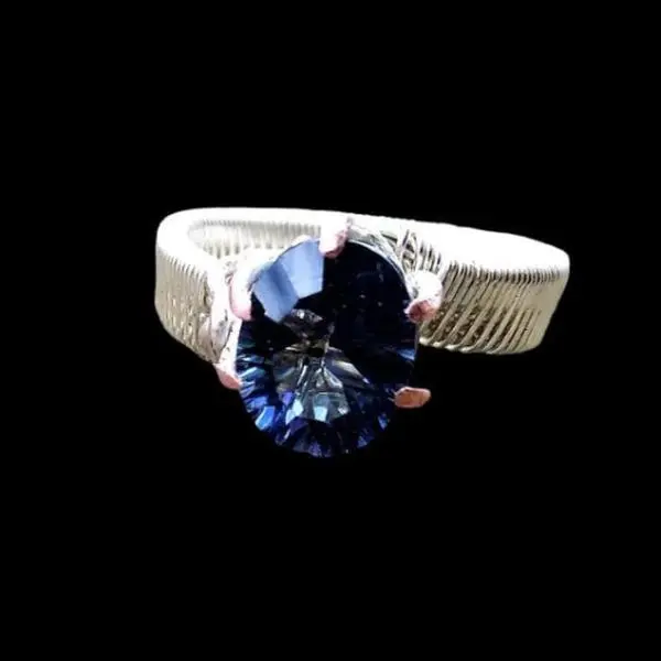 Fairytale Size 6.5 Sterling Silver Concave Lolite Quartz Elven Genuine Gemstone Fantasy Magical Wire Wrapped Ring