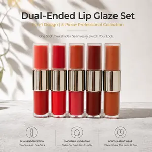 HERORANGE 5-Piece 2-in-1 Matte & Radiant Lip Gloss｜Nude Blurred Finish｜Long-Lasting & Non-Transfer｜Buildable Lightweight Coverage｜Everyday Clean Girl Essential｜Flattering Brightening Lip Combo Set｜Gift for Her  #lipcombo #blurredlips