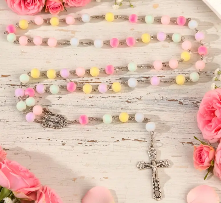 Colorful Beads - Vintage Style Rosary Faith Pendant Handmade Jewelry