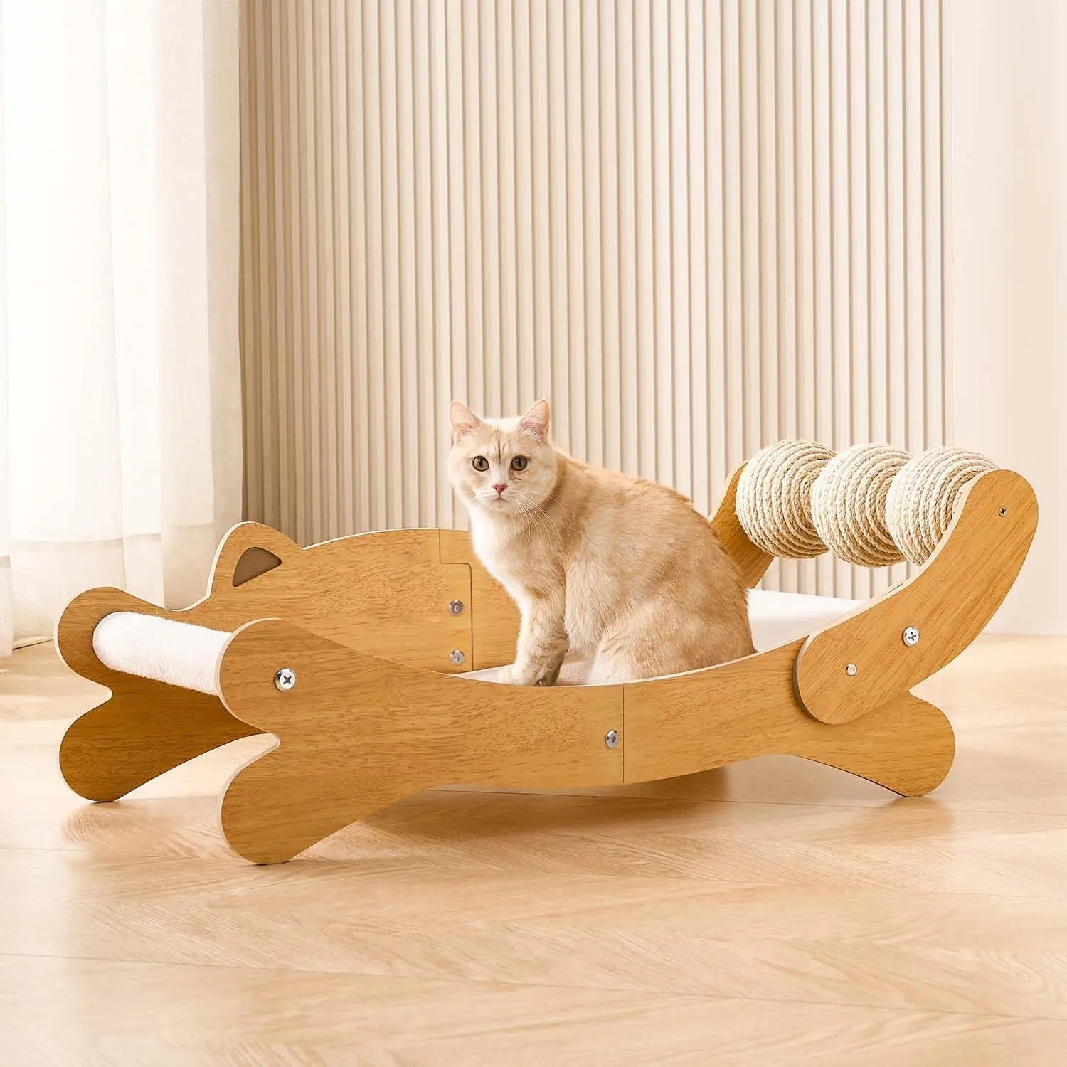 Large Cat Scratching Hammock Bed with Replaceable Sisal Scratching Mat & Wood Frame - Furniture Protector, Kitten Gift, for Localized Cleaning Only