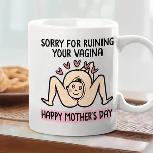 Funny Mother’s Day Accent Mug, Rude Humorous Mum Coffee Cup, Gift from Son Daughter, Cute Novelty Mug for Moms