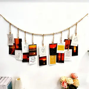 Boho-Chic Hanging Photo Display & Rustic Charm Wall Art for Dorms Classrooms Bedrooms Aesthetic Room Decor Memory Keepsake Organizer Boho Home Decor Banner Ornaments Hangable Decoration